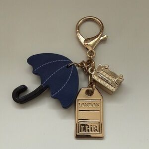 Anthropologie Blue and Gold Umbrella Bag Charm